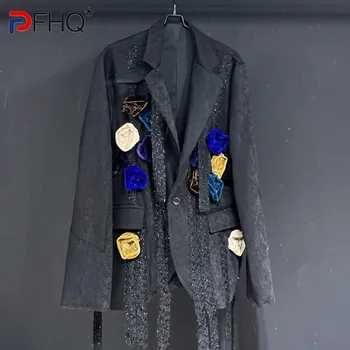 PFHQ Vyriški kostiuminiai švarkai Rankų darbo gėlės Netaisyklingai dekonstruota Aukštutinė kokybė Sunkioji pramonė Avangardiniai švarkai Ruduo 21Z2285