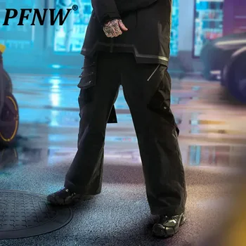 PFNW velvetinės kišenės Patchwork Vyriškos laisvalaikio kelnės High Street Niche dizainas Tiesios kelnės 2023 Rudens avangardas 28W1745