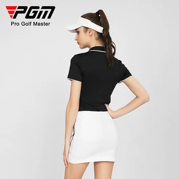 PGM Moteriški golfo marškinėliai trumpomis rankovėmis Vasaros sportiniai kvėpuojantys marškiniai Plyšys Hem V formos kaklo dizainas Golfo drabužiai Moterys YF553