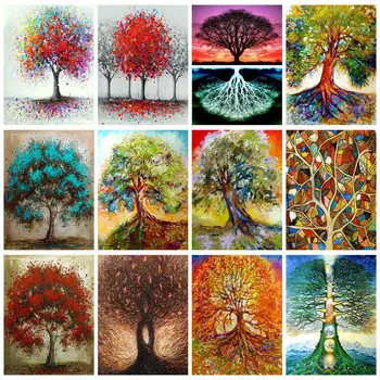 PhotoCustom Tapyba skaičiais Abstraktus medis su rėmeliu suaugusiems Paveikslėliai Skaičiai Ranka piešti namų dekoro amatai