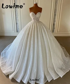 Pilni perlai 2023 Nėrinių vestuvinė suknelė Couture arabiški ilgi pūsti nuotakos chalatai Princesės Vestidos De Novia vestuvinės nuotakos suknelės