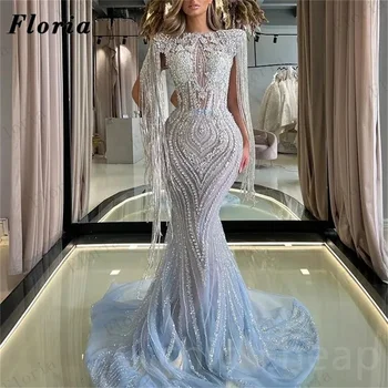 pilnos karoliukais puoštos vakarinės suknelės arabiškos dubal ilgos puokštės undinės prom suknelė elegantiški deimantai ilga vestuvinė suknelė vestido festa