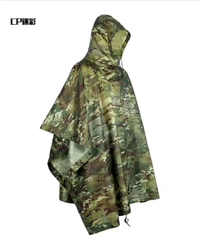 Pončo medžioklės kostiumai Žygiai Taktinės kelionės lauke Ghillie lietaus drabužiai Kempingas Nepralaidi lietpaltis Įranga Skėtis Karinis lietus