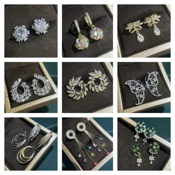 Populiarūs prabangūs pilni deimantiniai auskarai su moterišku stiliumi ir madinga korėjietiška versija Personalizuotas lapų rinkinys Cirkono auskarai
