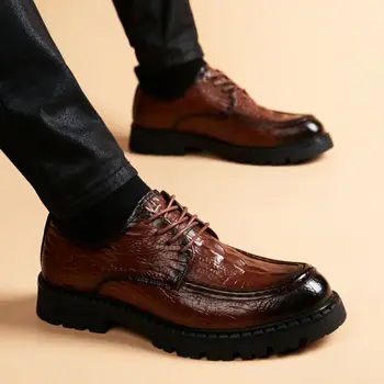 Prabangus prekės ženklas Vyrai Oksfordo batai Vestuvių vakarėlis Brogue batai Krokodilo raštas Vyriški suknelės batai Odiniai oficialūs verslo batai