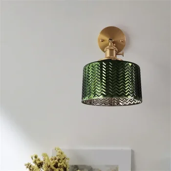 Prabangus žalias stiklas Modernus sieninis šviestuvas šalia miegamojo Vonios veidrodis Šviesos jungiklis Naujas varinis apšvietimas Šviestuvas LED