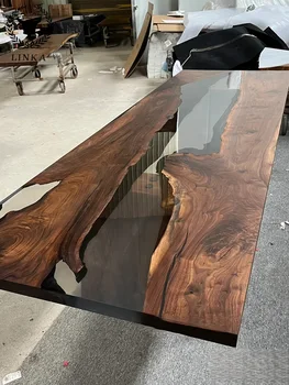 Pritaikoma epoksidinė derva upės stalas medžio masyvo didelė lenta kūrybinė jūros bangų arbatos stalas tuopos rąstų arbatos stalas didelis lentinis stalas