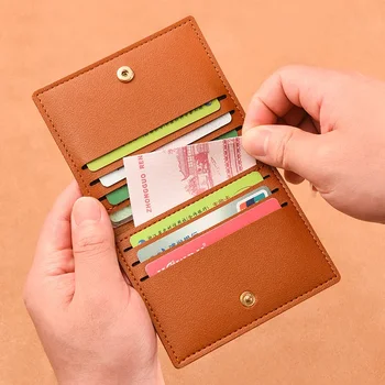 PU odinis kortelių laikiklis Verslo ID kreditinių kortelių krepšiai Piniginė moterims Trumpa kieta piniginė su mygtukais Itin ploni kreditinių kortelių krepšiai