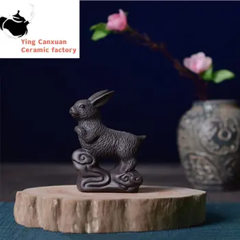 Purpurinio molio gyvūno skulptūra Arbata Naminių gyvūnėlių papuošalai Butiko arbatos padėklo dekoravimas Kinų zodiako rankų darbo amatų arbatos rinkinys Priedai