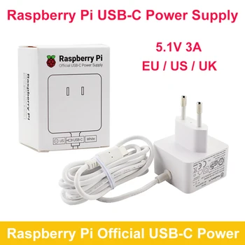 Raspberry Pi oficialus USB-C maitinimo šaltinis 5.1V 3A maitinimo adapteris ES JAV JK įkroviklio kištukas, skirtas Raspberry Pi 4 modeliui B