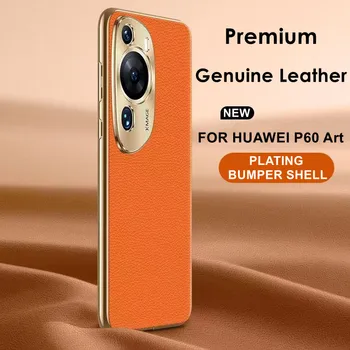 Real Cow Geniune odinis telefono dėklas, skirtas Huawei P60 Pro Corium buferio dangtelis, skirtas Huawei P60 Art P60 5G Plating Frame Fundas Luxury