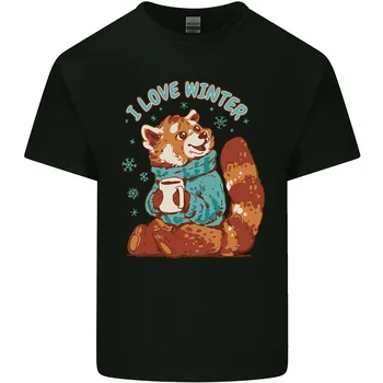 Red Panda Bear I Love Winter Kids marškinėliai vaikams
