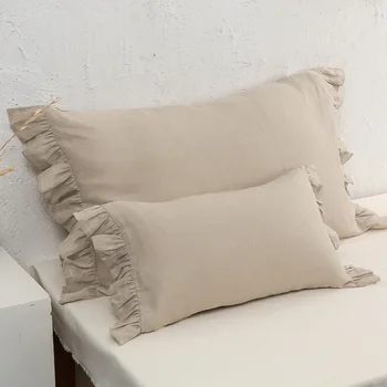 Reklama Naujas 100% lininis pagalvės užvalkalas Prancūziškas akmuo Skalbiami linai Euro Shams su raukinių lova Dekoravimas Pagalvės užvalkalas Namų sodyba
