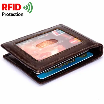 RFID vagystė Apsaugokite vyrų pinigines Natūralios karvės odos piniginės prekės ženklas su monetų kišeninės piniginės kortelių laikikliu Madinga piniginė