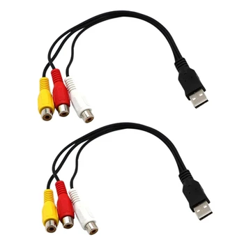 RISE-2X USB į 3RCA kabelis USB lizdas į 3 RCA Rgb vaizdo AV kompozicinio adapterio keitiklio kabelio laido jungties laidas