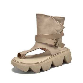 Romėniški šaunūs batai peep-toe platformos batai po 2021 m. chun xia juokdario diržo sagtis tuščias laisvalaikio retro rinkinys aukštakulniai basutės