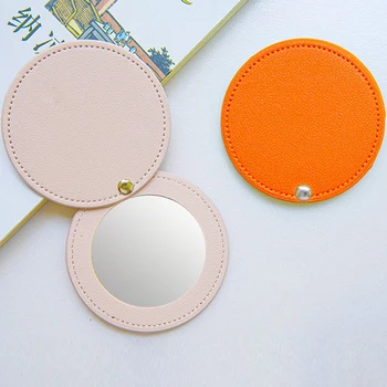 Round PU Leather Swivel Makeup Mirror Students Portable Handheld Beauty Mirror Anytime Make Up HD Mirror Female Makeup Tools
