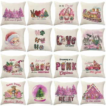 Rožinė serija Naujųjų metų kalėdinis pagalvės užvalkalas sofos skalbinių pagalvėlės užvalkalui Namų dekoras Rožinis eglutės metimo pagalvės užvalkalas