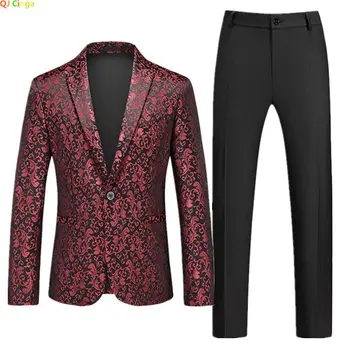 Rudens naujų vyriškų suknelių komplektas Fashion Slim Suit Striukė ir kelnės Mėlyna raudona Juoda Galima rinktis Didelio dydžio M-6XL vyriški švarkai ir kelnės