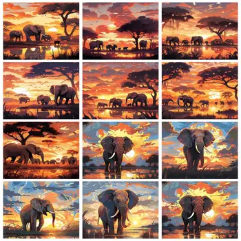 RUOPOTY Tapyba skaičiais Afrikos saulėlydžio dramblio gyvūno paveikslėlių piešimui Asmeninė dovana