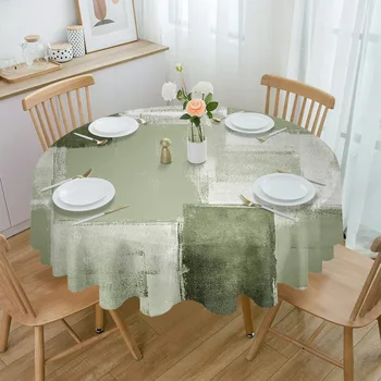 Sage Green Oil Painting Tekstūra Dažai Staltiesė Valgomojo stalas Stačiakampis Apvalus vandeniui atsparus stalo dangtis Namų virtuvės dekoravimas