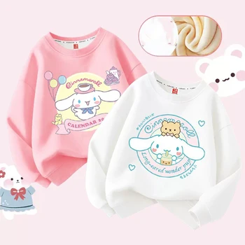 Sanrio Kawaii Cinnamoroll Anime Winter Fleecing Hoodie Cute Sweet Cartoon Girly Heart Ilgomis rankovėmis marškiniai Mielas žaislas vaikams