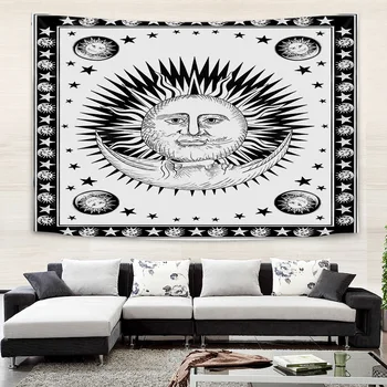 Saulės ir mėnulio mandala Taro kortų gobelenas Sieninis kabantis audinys Astrologija Būrimas Lovatiesė Paplūdimio kilimėlis Hipių antklodė Lovos užvalkalas