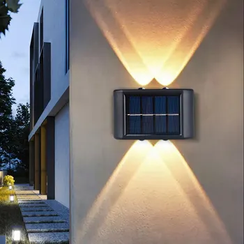 Saulės sieninis šviestuvas lauke 4/10/16LED Šilta šviesa vandeniui atsparus aukštyn ir žemyn Šviečiantis apšvietimas Balkonas Kiemas Sodo dekoravimo žibintai
