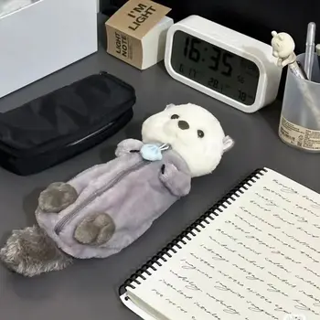 Sea Otter Plush Pen Bag Student Nap Desk Stationery Storage Bag Cute Animal Creative Bag