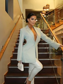 Sexy Backless Diamond Glitter Jacket Blazer Tops Female Notched Collar Long Sleeve Hollow Out Women's Slim Coat Fashion 2022 Nauja