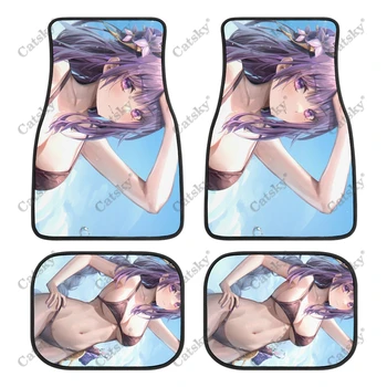 Sexy Girl Anime Genshin Impact Car Floor Mat Vintage Carpet Anti-Slip Rubber Mat Pack of 4 Auto Accessiores for Car SUV Van