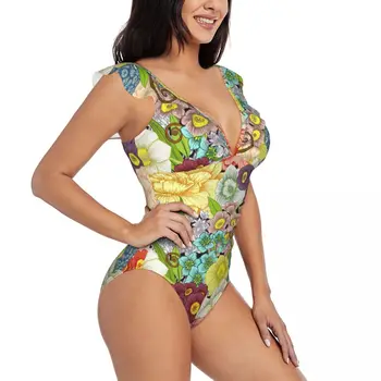Sexy One Piece maudymosi kostiumėlis 2023 Moterys Gėlių spalvingi raukti maudymosi kostiumėliai Monokini Moteriškas smėlinukas Girl Beach maudymosi kostiumas