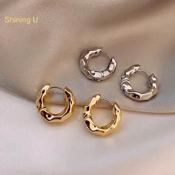 Shining U Simple Crumpled Design Hoop auskarai moterims Aukso spalvos mados papuošalai didmeninė prekyba