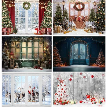 SHUOZHIKE Kalėdų eglutės langas Saldainių fotografija Fonas Medinės durys Sniego senis Kinas Pušis Naujųjų metų fonas Prop LPR-30