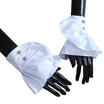 Sijonas Megztinis Plisuotas platėjantis netikras rankovės Riešo rankogaliai Vienspalviai dekoratyviniai nuimami moters riešo drabužiai T8NB