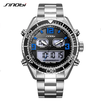 SINOBI Luxury Brand Vyriškas rankinis laikrodis Skaitmeniniai sportiniai laikrodžiai vyrams Mada Nerūdijančio plieno juosta Šviečiantis kvarcinis laikrodis