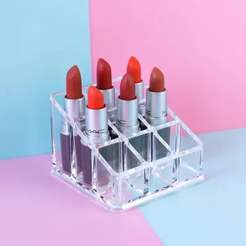 Skaidri 9 tinklelių kosmetikos laikymo dėžutė Akrilo kosmetikos organizatorius Lūpų dažų laikymo stovas Lūpų dažų konsolidavimo dėžutė