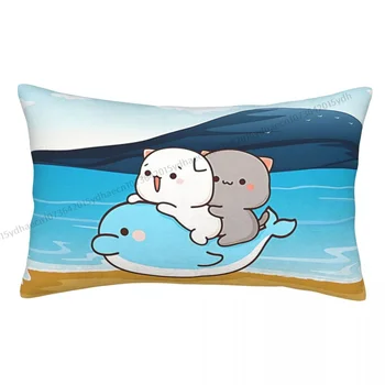 Smagiai praleidote laiką su mielu delfinų cojines pagalvės užvalkalu persiku ir Goma Mochi katės pagalvėle Spausdinti dekoratyvinius Coussin pagalvių užvalkalus