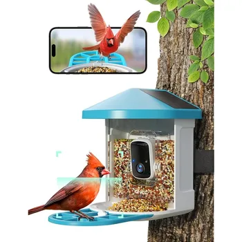 Smart Bird Feeder with Camera Wireless Outdoor, 1080P Laukinių paukščių tiektuvai, automatinė paukščių vaizdo įrašų saugykla ir momentiniai pranešimai