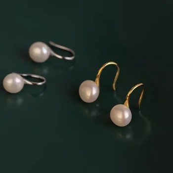 Smeigtukai auskarai moterims Nerūdijančio plieno lankas Tikras baltas natūralus gėlavandenis perlas Auskarai Mada Moteriški prabangūs dizainerių papuošalai