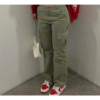 Solid Color Women Straight Cargo Pants Streetwear Y2k 2023 Autumn Fashion Casual High Waist Multiple Pockets Jogger Harajuku