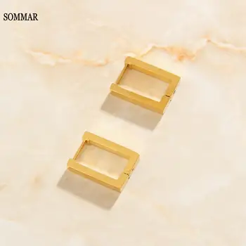SOMMAR Kalėdinė dovana 18KGP Paauksuota Draugės lankelio auskarai minimalistinės kvadratinės geometrijos moteriški auskarai