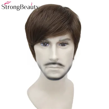 StrongBeauty Synthetic Straight Hair Boy Short Side Part Black/Brown Cosplay Vyrai/Moterys Perukai