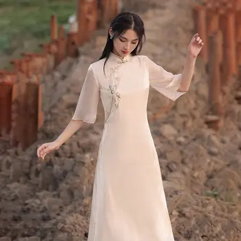 Summer Long Chinese Style Cheongsam suknelė Moterų mada Šiuolaikinė Qipao Nacionalinė tradicinė elegantiška Orientale mergina Vestido