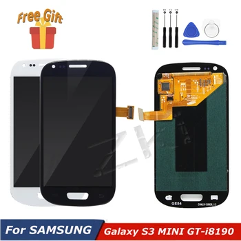 Super AMOLED Digitizer Assembly, skirta Samsung Galaxy S3 mini lcd ekranas Lietimui jautrus ekranas GT-I8190 i8190N i8195 i8200 Su rėmeliu Įrankiai
