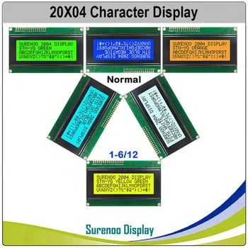 Surenoo 204 20X4 2004 STN FSTN Teigiamas simbolis LCD modulio ekranas LCM su balta mėlyna oranžine žalia LED foniniu apšvietimu