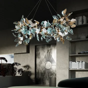 Svetainės šviestuvas Modernus šviesus prabangus vario spalvos krištolo atmosfera Vilos dizainerio menas Kūrybinė retro valgomojo lempa
