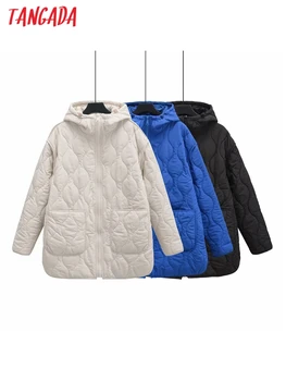 Tangada Women Oversize Long Hood Paltas Zipper 2023 Winter Female Warm Parkas Paltas XE35
