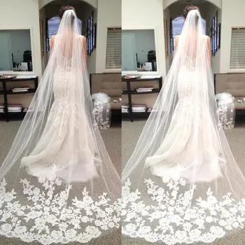 Tiulis 1 sluoksniai 3m Balta/Dramblio Kaulo Nėrinių kraštas Aplikacija Vestuvinės suknelės šydas 2024