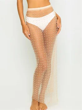 Tossy See-Through Sheer Fashion Cover up For Women Side Split Beach Holiday Sijonas Mesh Sexy Outfits High Waist Fashion Cover up